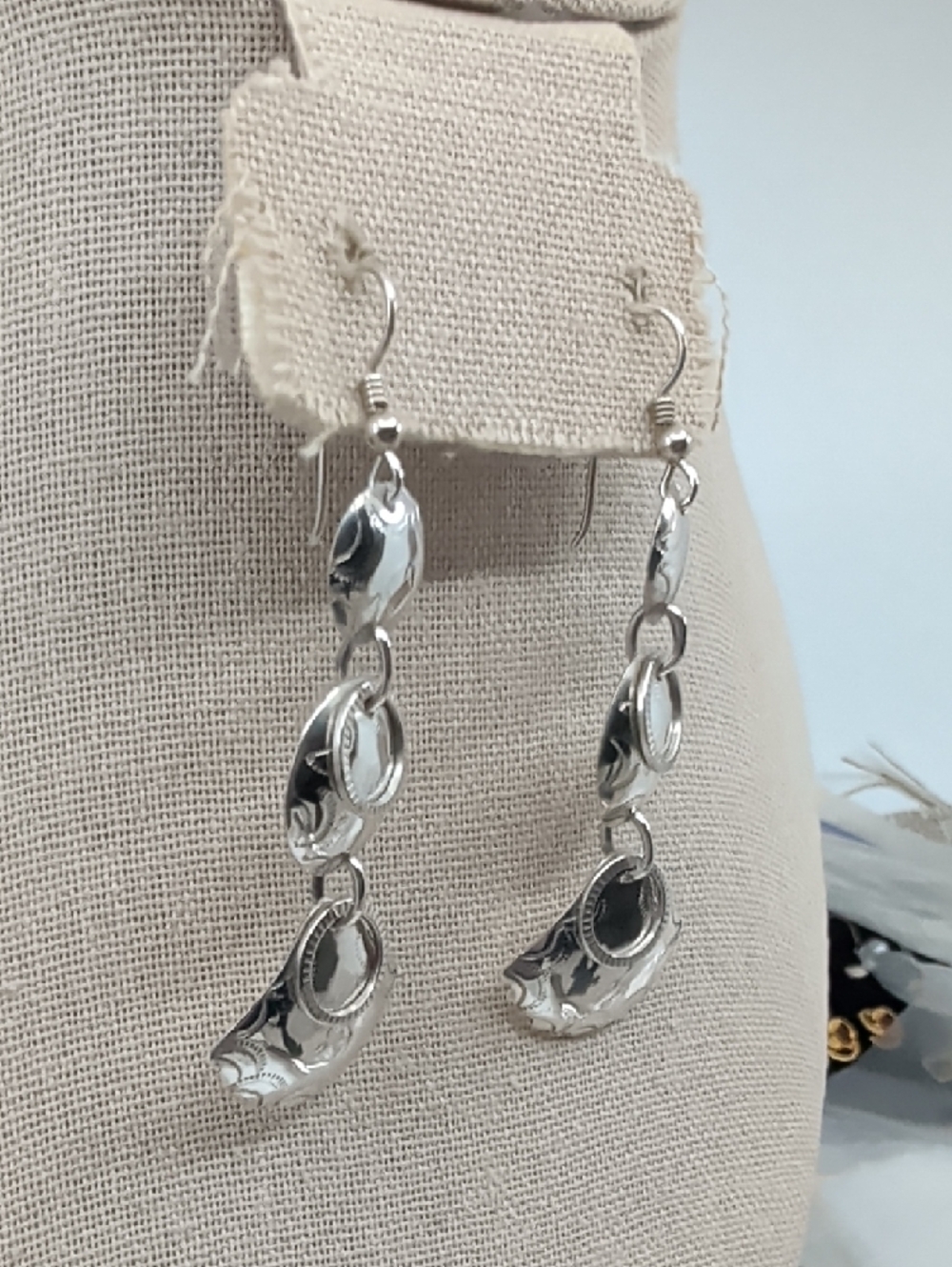 Handmade Sterling Silver Seashell Dangle Earrings Florida Keys Artisan - Picture 5 of 17